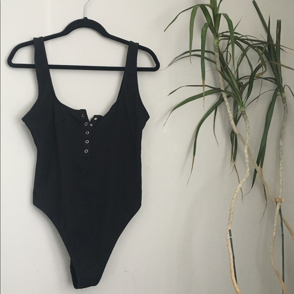 Aerie Black Ribbed One Piece Swimsuit